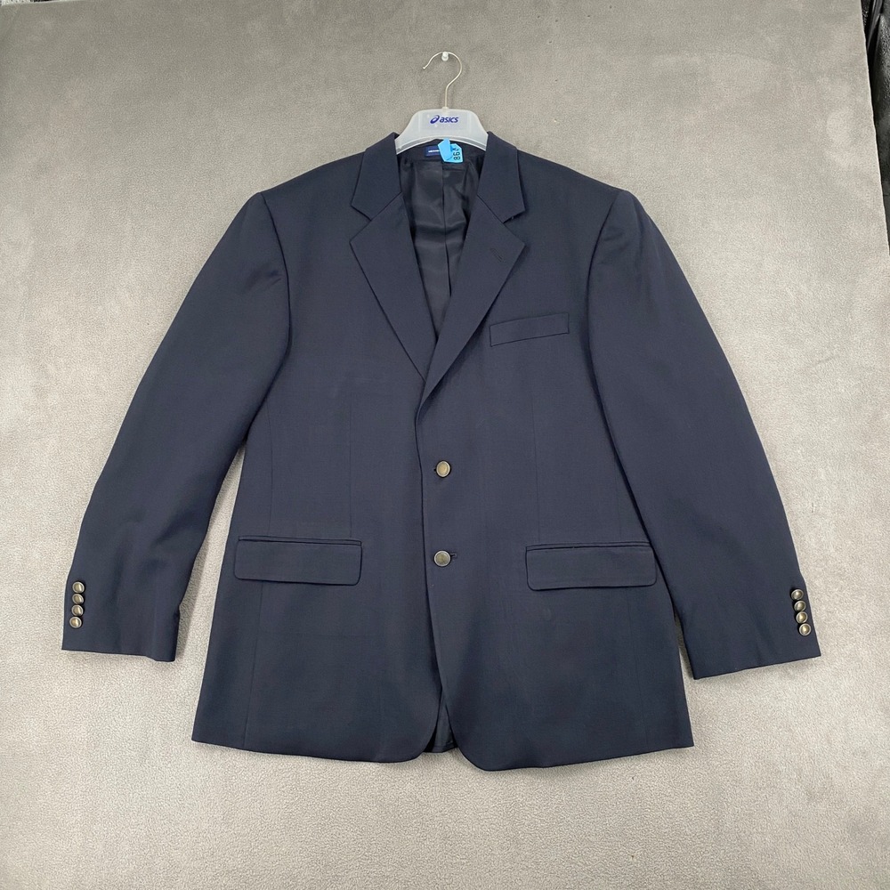 Stafford Performance Mens Navy Blue Wool Blend 2 Button Blazer Sport Coat 42R